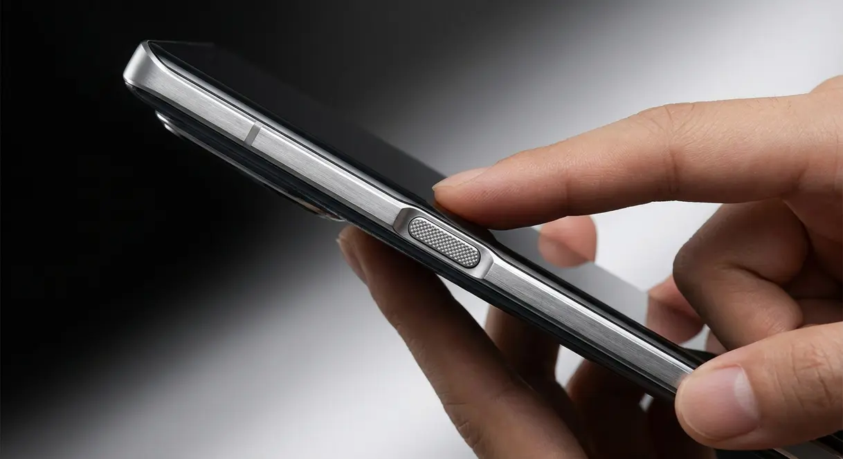 Honor Magic 8 Pro physical AI shutter button close-up showing dual-stage half-press mechanism on right edge