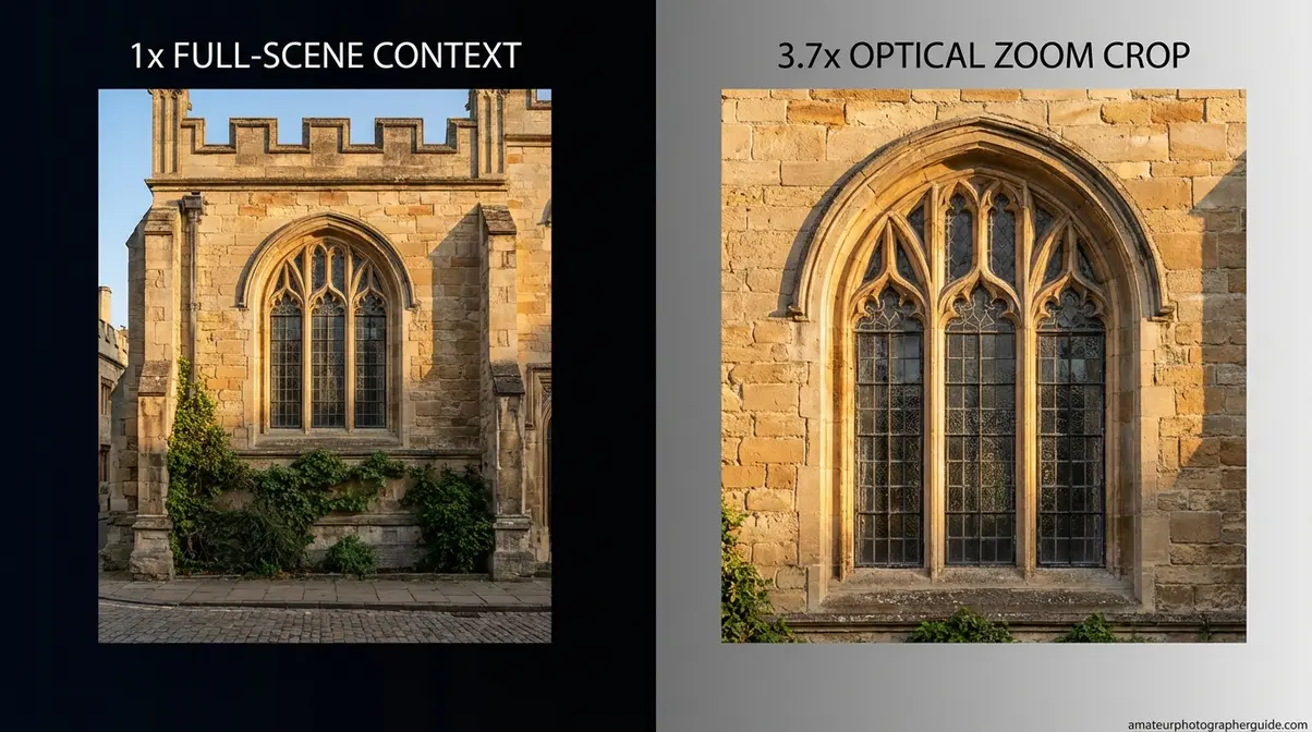 Honor Magic 8 Pro 3.7x optical zoom clarity showing architectural detail at full resolution