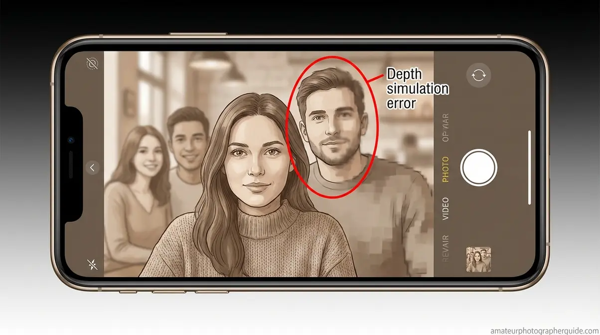 Honor Magic 8 Pro portrait mode edge detection group shot showing focal plane simulation error on mid-ground subjects