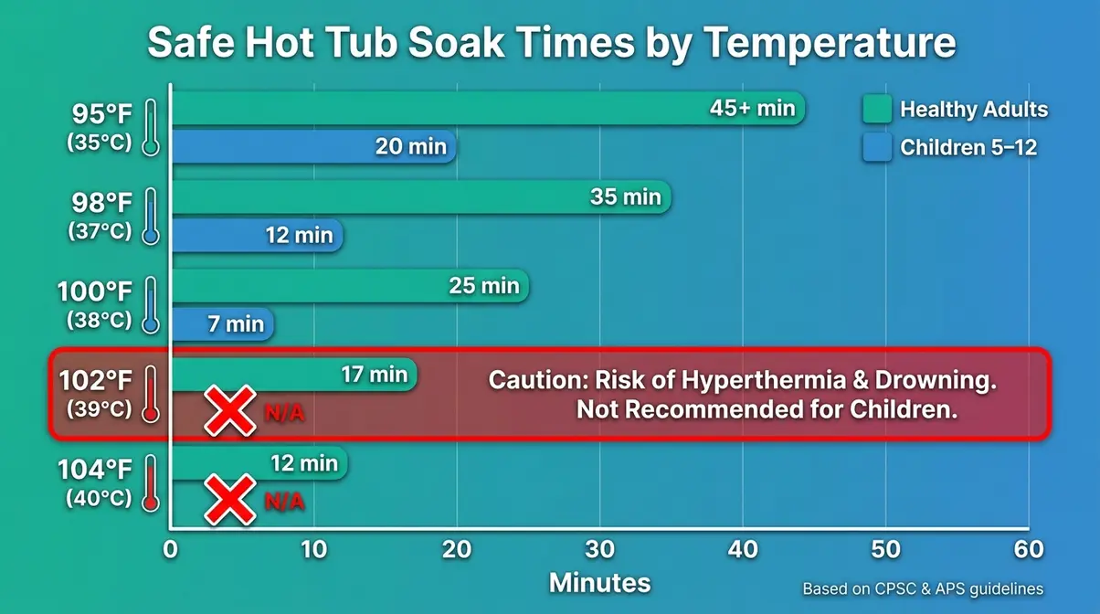 How Hot Is a Hot Tub? Safe Temps & Soak Time Guide 4 Safe hot tub soak time chart showing maximum duration at each temperature level