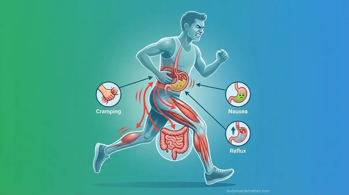 Person experiencing stomach cramping and nausea from exercising too soon after eating a meal