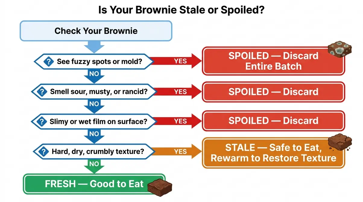 How Long Do Brownies Last? 7 Steps To Store Them Right 6 Flowchart for determining if brownies are stale or spoiled based on visual smell and texture checks