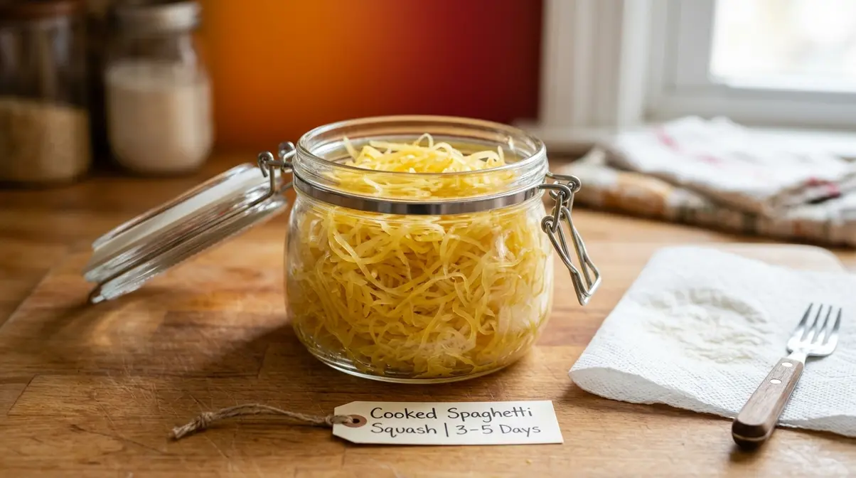 How Long Does Cooked Spaghetti Last In The Fridge? 9 Cooked spaghetti squash strands in an airtight container ready for fridge storage up to 5 days