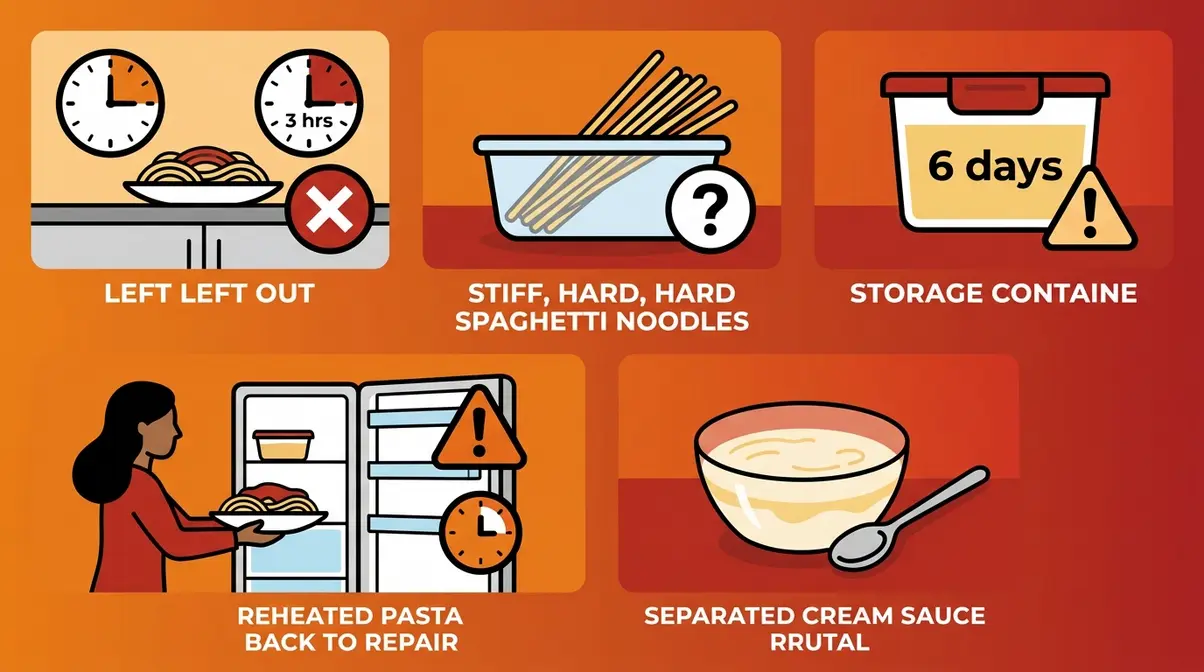 How Long Does Cooked Spaghetti Last In The Fridge? 10 Illustration of five common leftover spaghetti storage problems and how to handle each one safely