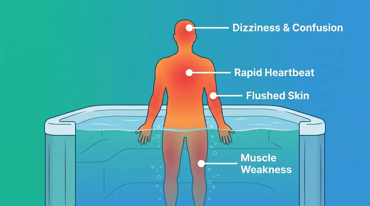 How Long Should You Stay in a Hot Tub? Safety Guide 4 Illustration of physical effects on the body from staying in a hot tub too long including overheating and dizziness