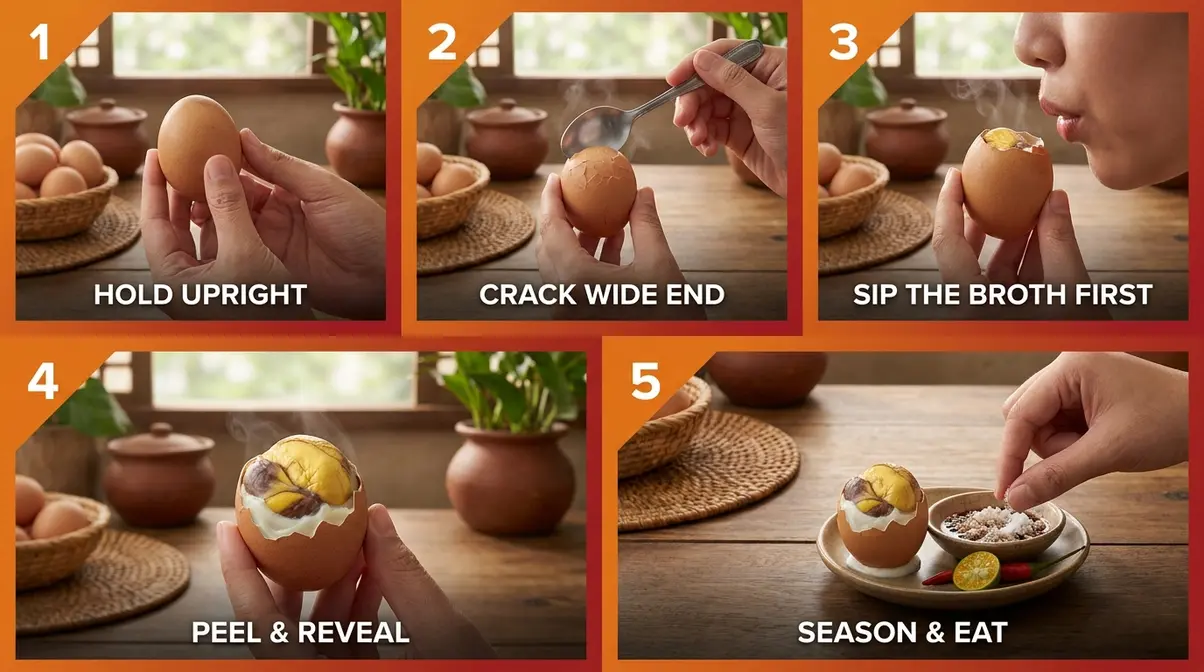 How to eat balut traditional Filipino Vietnamese step-by-step guide cracking shell sipping broth