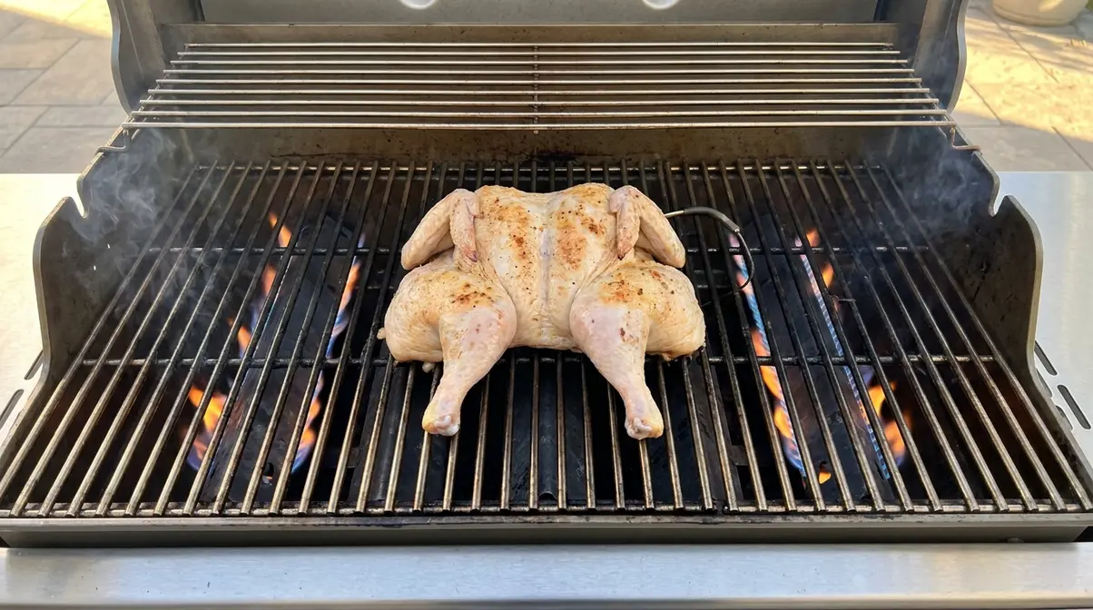 How Long to Cook Spatchcock Chicken: Times by Weight 6 Spatchcock chicken skin-side up on gas grill center grates over indirect heat with side burners lit