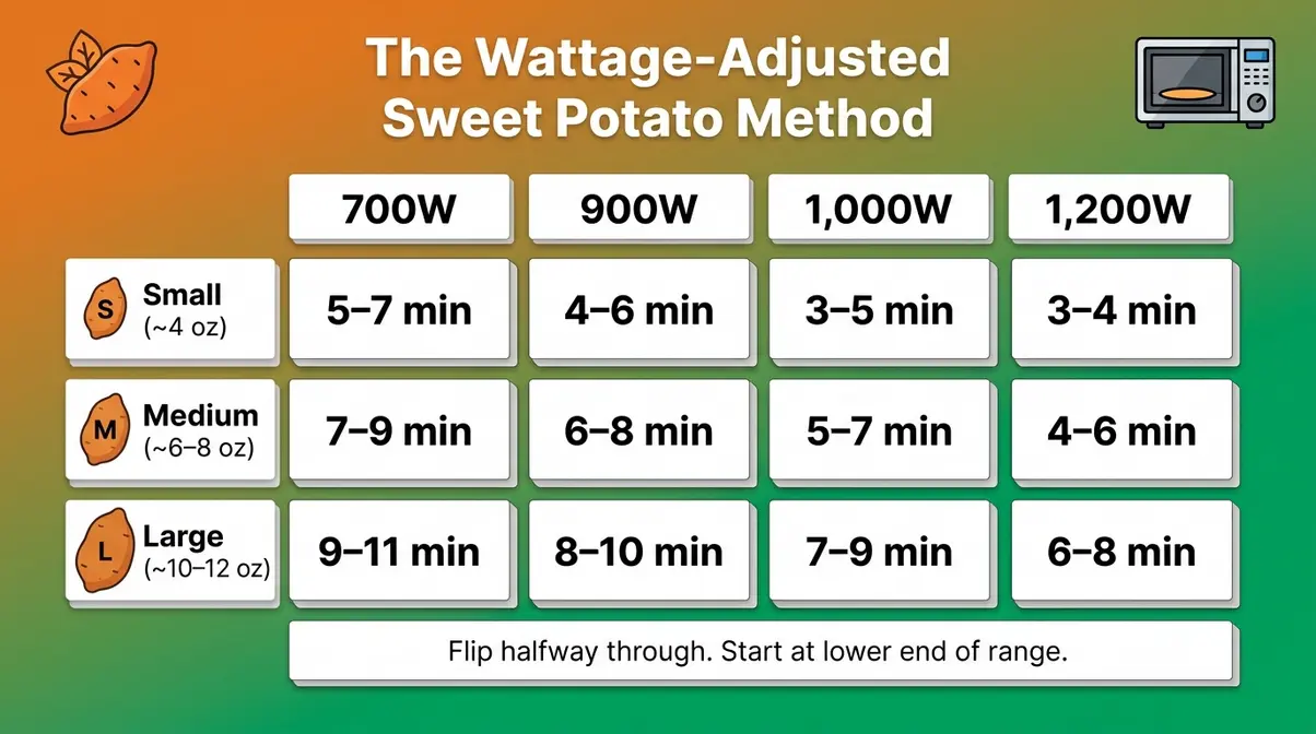 How Long To Cook Sweet Potato In Microwave (By Wattage) 5 Microwave sweet potato cooking time chart by wattage and potato size