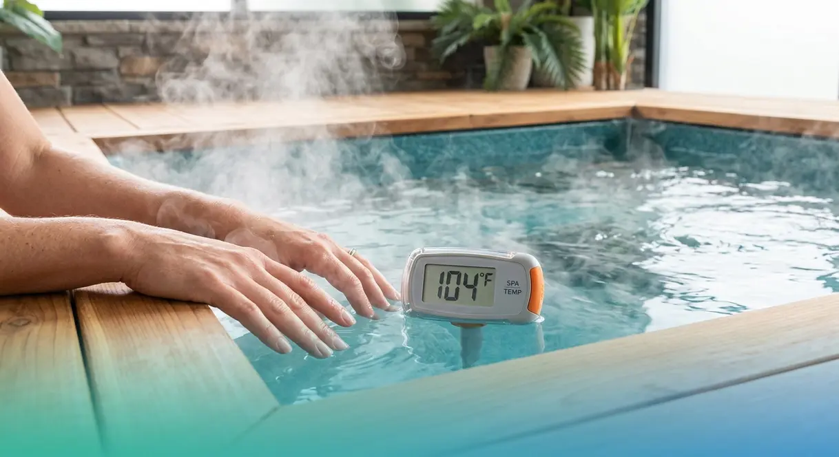 How Many Calories Do You Burn in a Hot Tub? (2026) 1 Hot tub water at 104°F with steam rising showing optimal temperature for calorie burn
