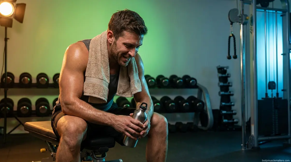 Athlete resting after weight lifting workout when EPOC afterburn calorie burn begins post-session