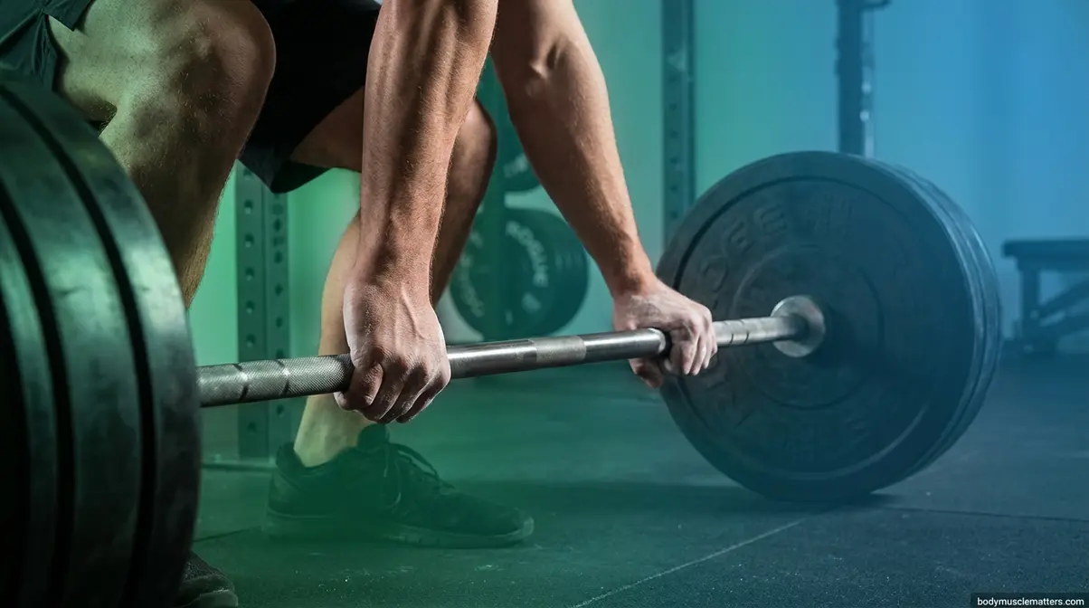 Weight lifting calorie burn reference — loaded barbell ready for a strength training session in the gym