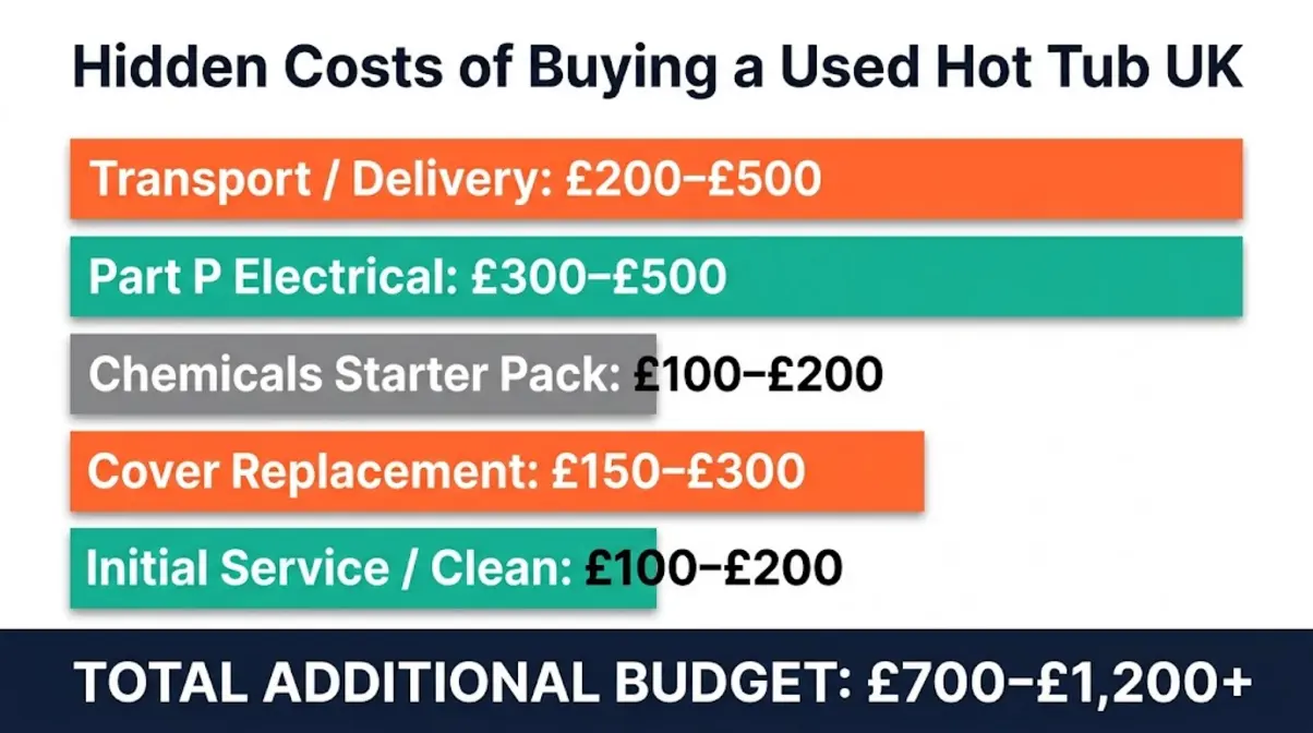 How Much Is a Second-Hand Hot Tub Worth UK? (2026) 7 Breakdown of hidden costs when buying a second-hand hot tub in the UK totalling £700 to £1200
