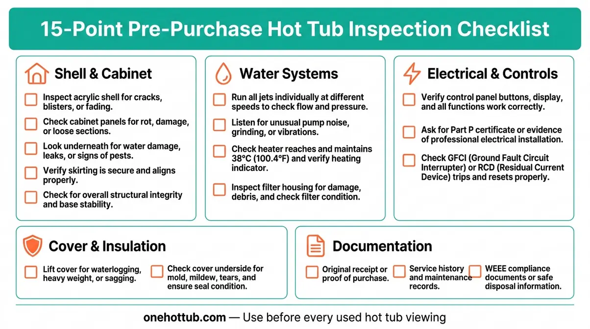 How Much Is a Second-Hand Hot Tub Worth UK? (2026) 6 Visual checklist of 15 inspection points for buying a second-hand hot tub in the UK