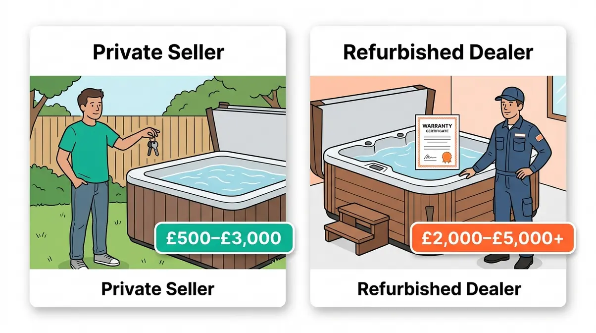 How Much Is a Second-Hand Hot Tub Worth UK? (2026) 2 Private seller versus refurbished dealer used hot tub price ranges in the UK
