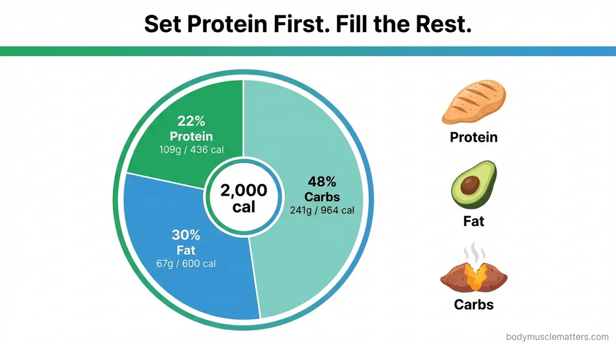 Macro balance pie chart showing protein, fat, and carbohydrate allocation for a 2000 calorie weight loss diet