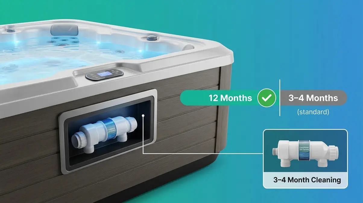 How Often to Change Hot Tub Water: The Exact Formula 8 Saltwater hot tub system showing extended twelve-month water life compared to standard systems