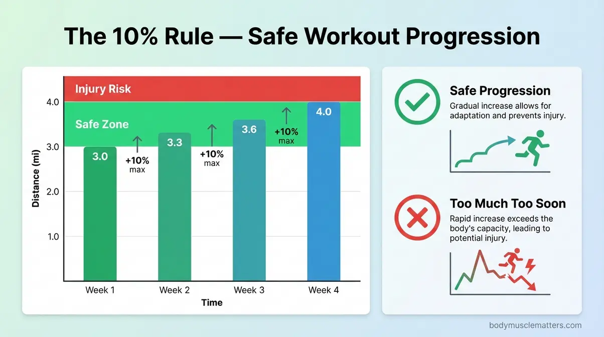 How to avoid injury when exercising using the 10% Rule weekly progression guide infographic