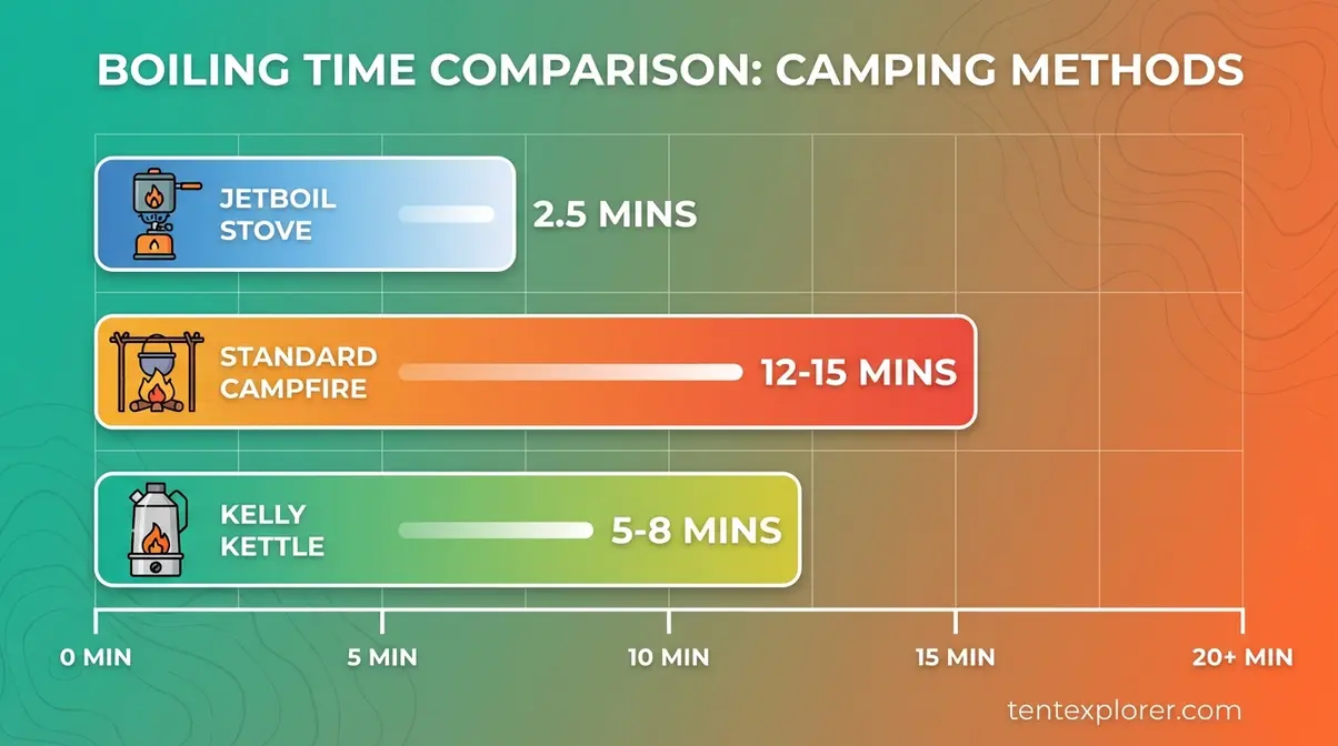 how to boil water when camping comparison of Jetboil stove campfire and Kelly Kettle boiling times