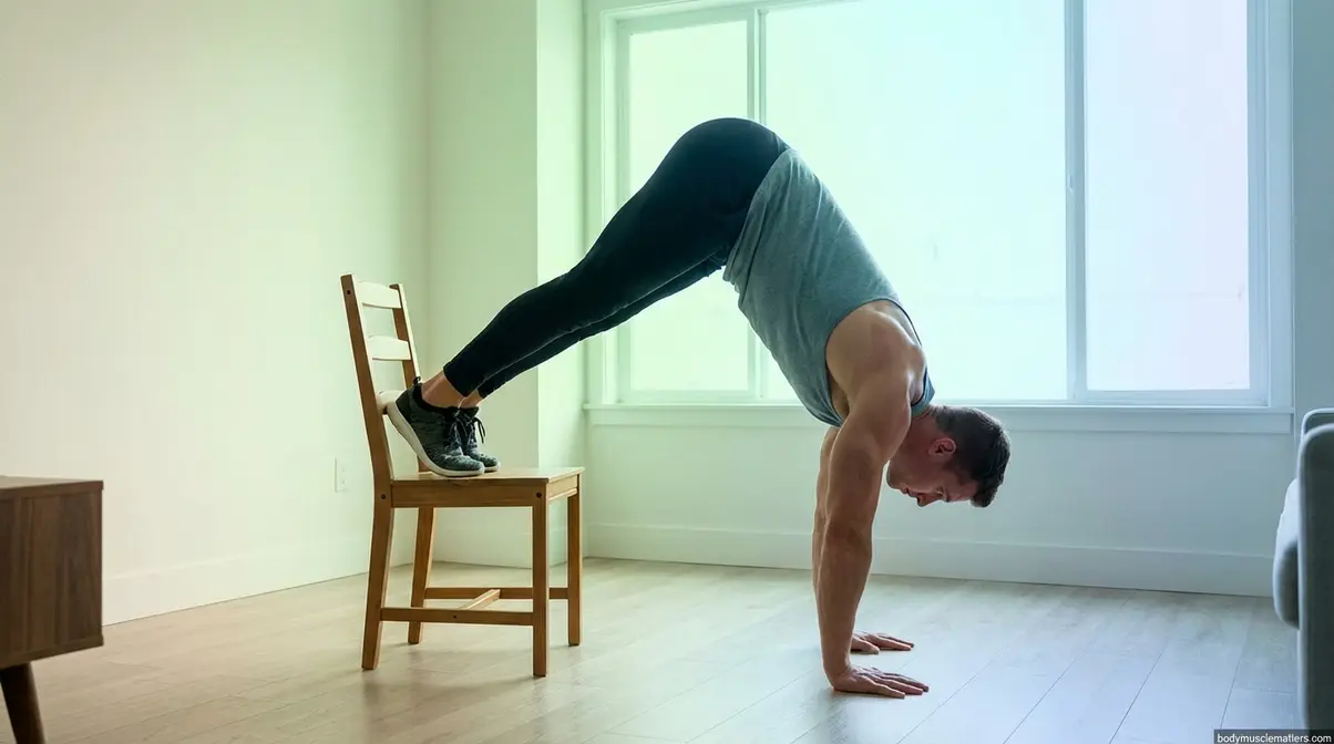 Person performing elevated pike push-up to build shoulder muscle without weights or gym equipment