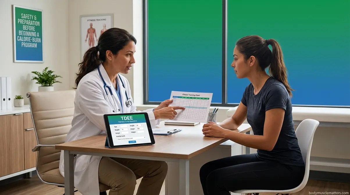 Doctor and patient discussing safety baseline before starting a 1000 calorie daily burn program