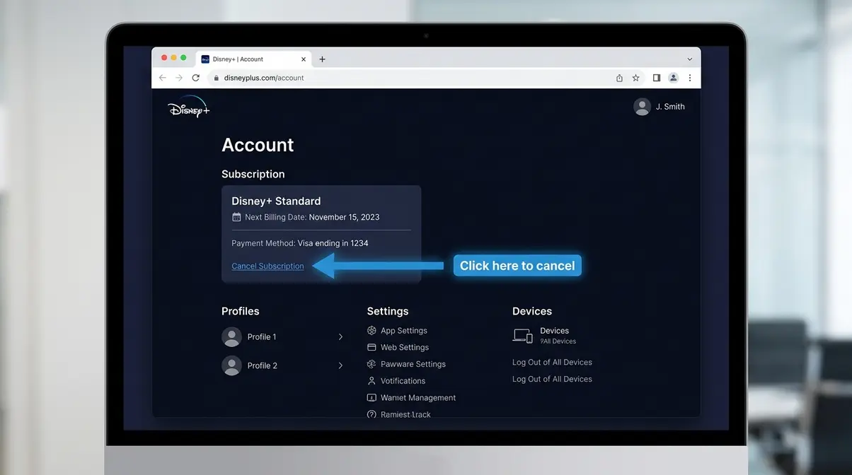 Disney Plus UK account cancellation screenshot showing Cancel Subscription option location