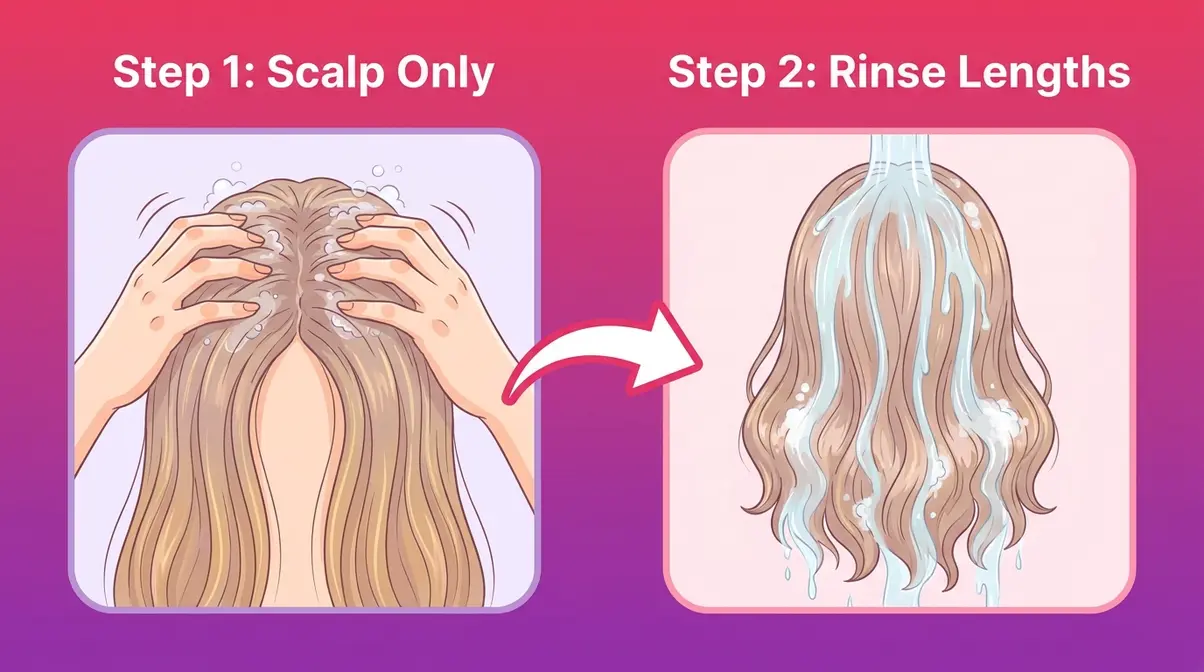 How to shampoo wavy hair correctly showing scalp-only fingertip massage technique
