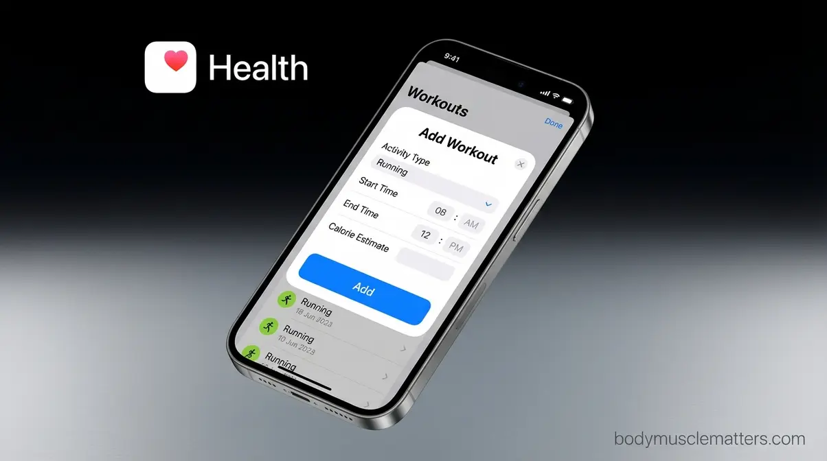 iPhone Health app showing manual workout entry screen to add activity and close Apple Watch rings
