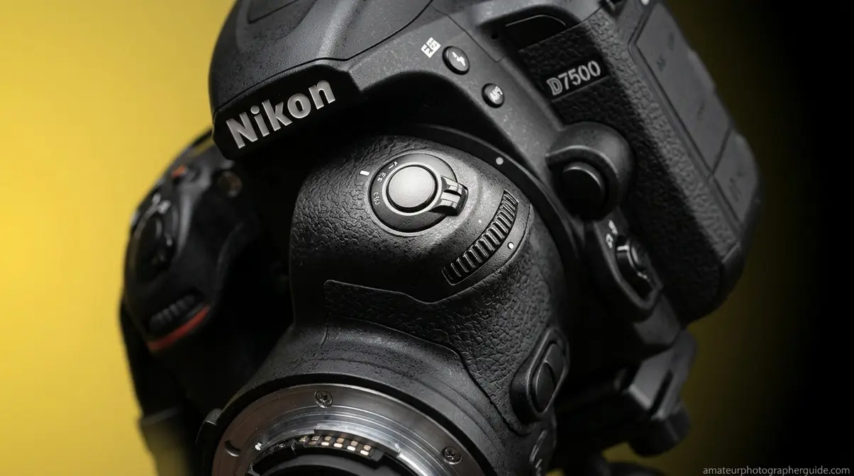 Nikon D7500 front sub-command dial used for changing aperture settings