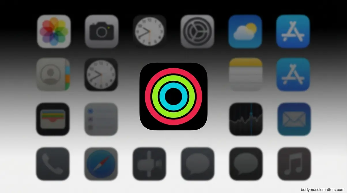 Apple Fitness app icon showing three Activity Rings on an iPhone home screen