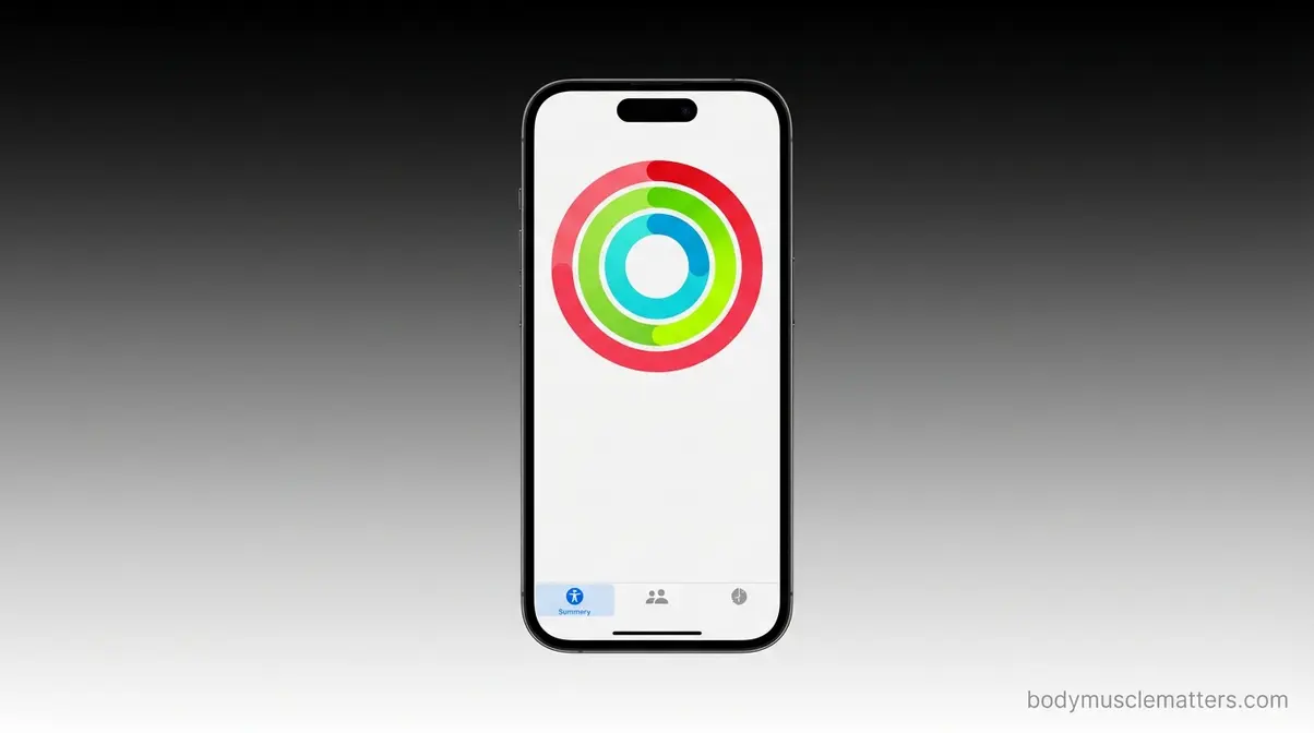 iPhone Fitness app Summary tab displaying Move Exercise and Stand Activity Rings at the top