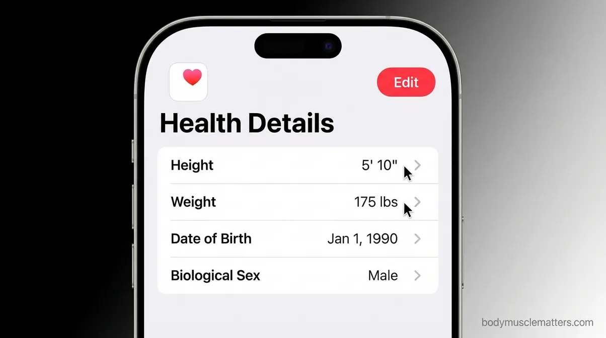 Apple Health app health details editing screen showing age weight and height fields on iPhone