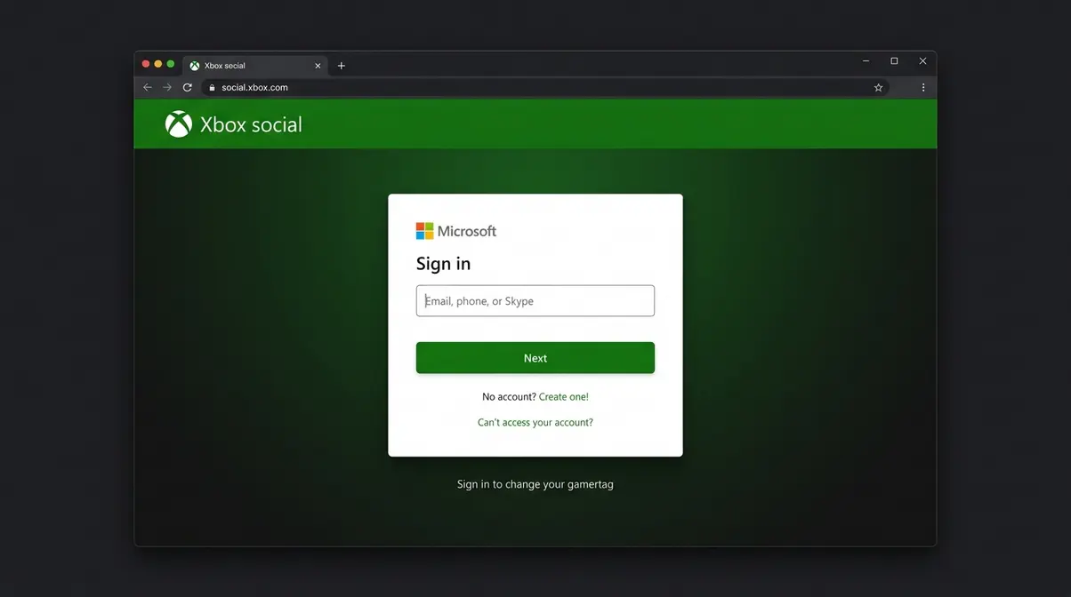 Xbox website sign-in screen at social.xbox.com for gamertag change page