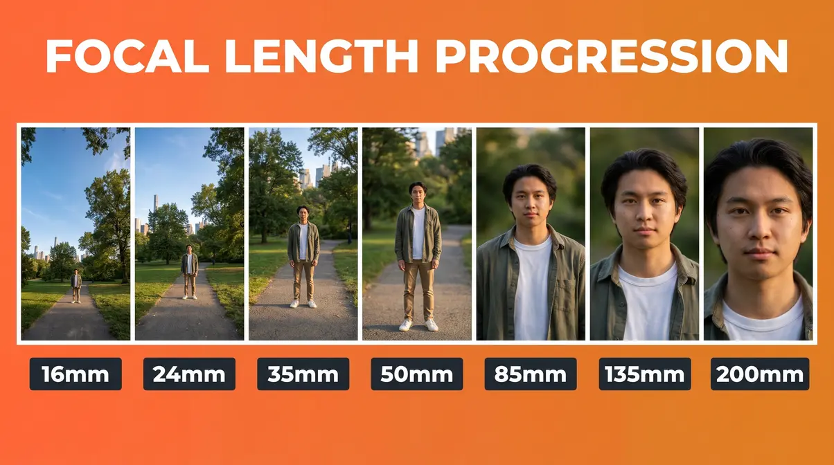 Focal length comparison from 16mm to 200mm showing field of view differences for choosing camera lenses