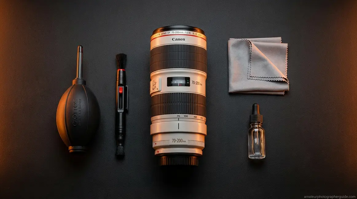 How to clean a camera lens kit with blower, brush, and microfiber cloth