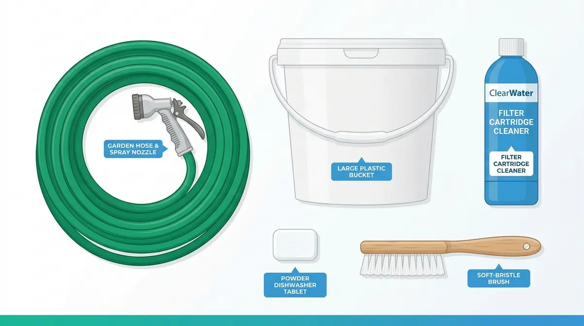 How to Clean Lay-Z-Spa Filter: Step-by-Step Guide 2 Five tools needed to clean a Lay-Z-Spa filter: garden hose, bucket, cleaner, tablet, brush
