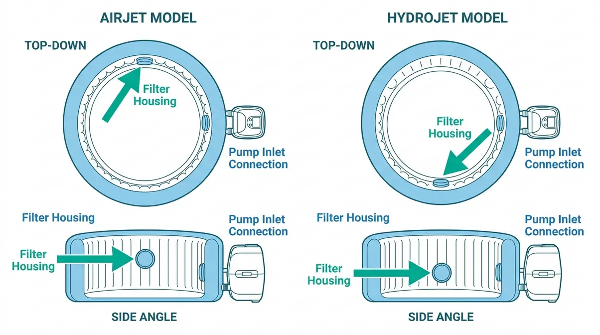 How to Clean Lay-Z-Spa Filter: Step-by-Step Guide 5 Diagram showing Lay-Z-Spa filter housing location on inner spa wall near pump inlet