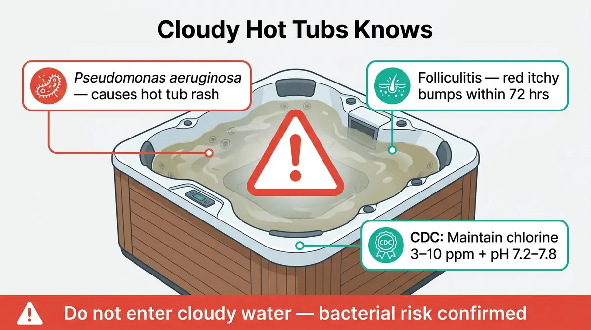 Health risks of cloudy hot tub water including Pseudomonas aeruginosa bacteria and hot tub folliculitis