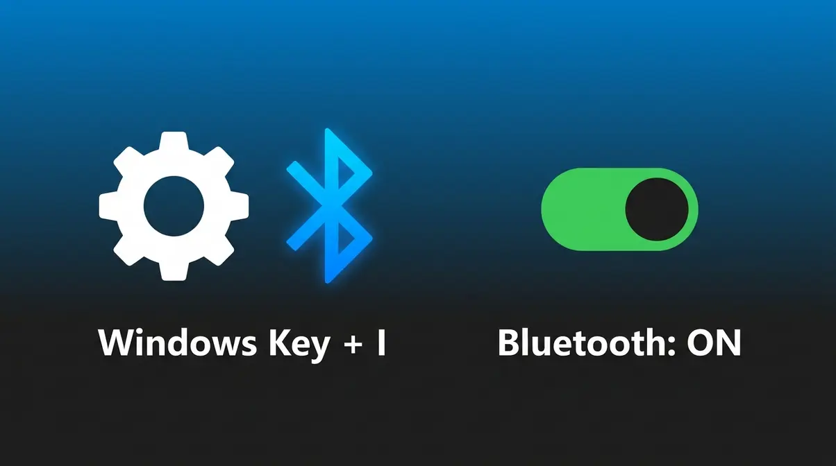 Windows Bluetooth settings gear icon and Bluetooth symbol with toggle switched on for AirPods pairing