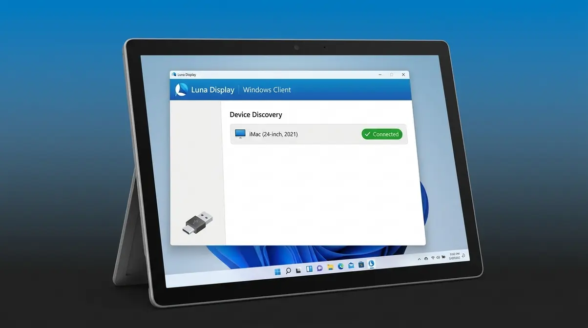 Luna Display app on Windows 11 Surface Pro showing iMac detected as wireless second display