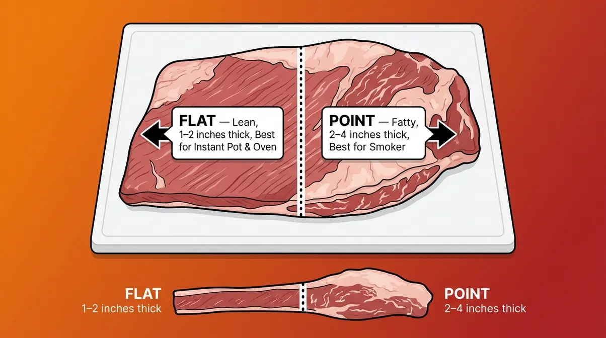 How To Cook Brisket Quickly: 3 Fast Methods That Work 3 Diagram of brisket anatomy showing flat and point cuts labeled for fast cooking selection