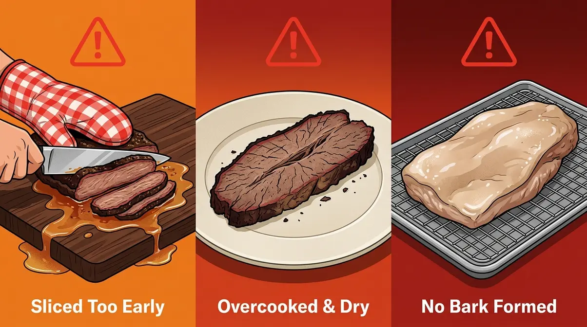 How To Cook Brisket Quickly: 3 Fast Methods That Work 5 Three common brisket cooking mistakes: sliced too early, overcooked and dry, and no bark formed
