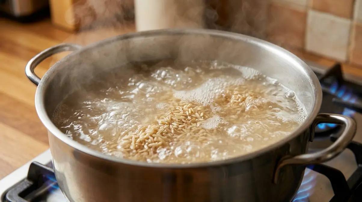 How To Cook Brown Rice Quickly: 4 Fast Methods (2026) 2 Brown rice at a rolling boil in large pot of salted water using the pasta method