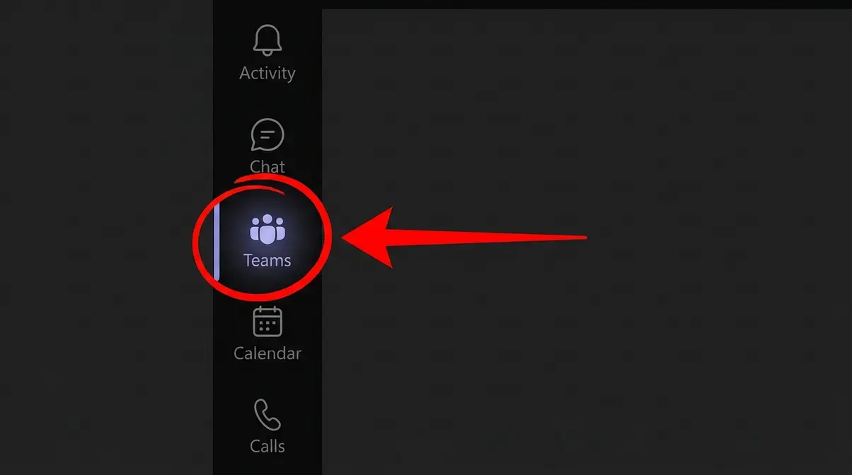 Screenshot showing how to create a team in Microsoft Teams with the Teams icon highlighted by a red arrow in the left sidebar