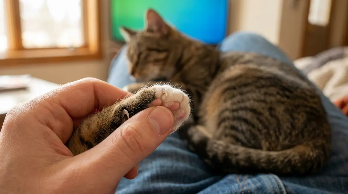 How to extend a cat's claw by pressing the paw pad — cat nail trimming preparation technique