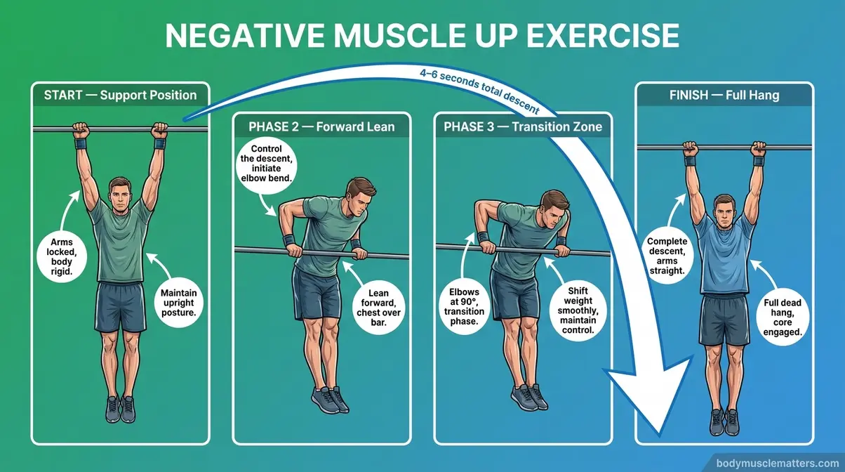 How to do a muscle up negative progression for beginners in four phases