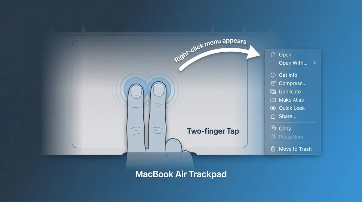 MacBook trackpad two-finger tap gesture producing a right-click context menu on macOS Sequoia