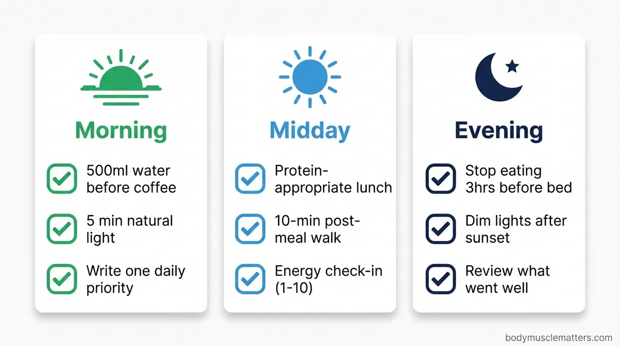 3-3-3 daily habit checklist for morning midday and evening health routines