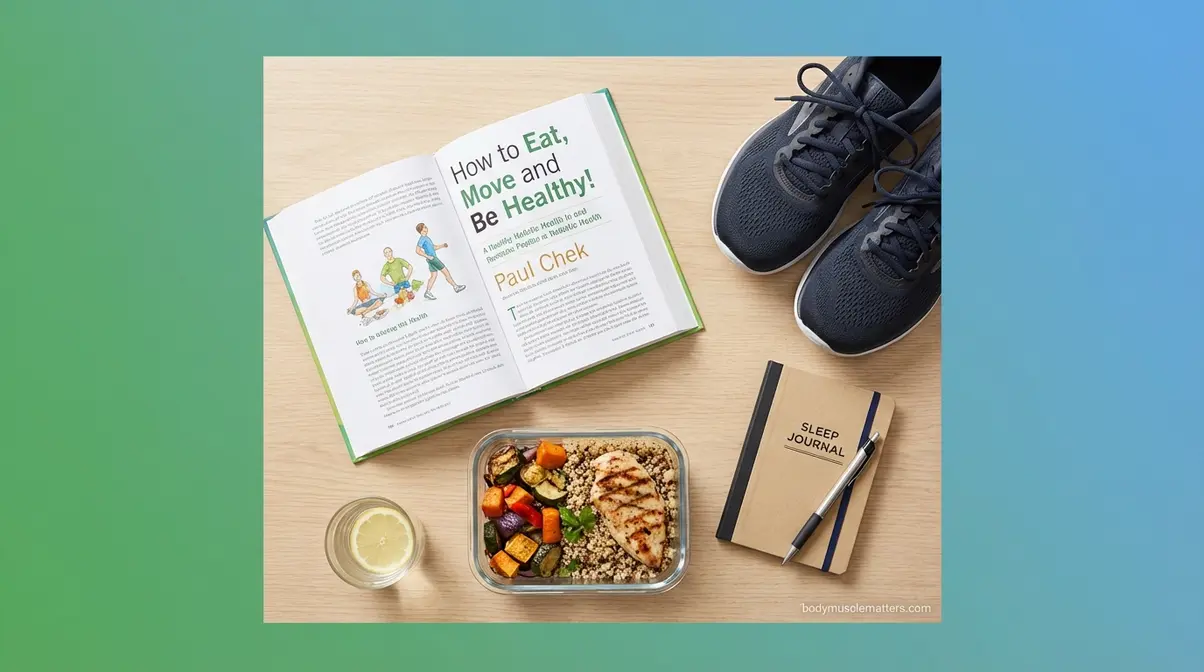 Paul Chek how to eat move and be healthy book with whole foods running shoes and wellness journal