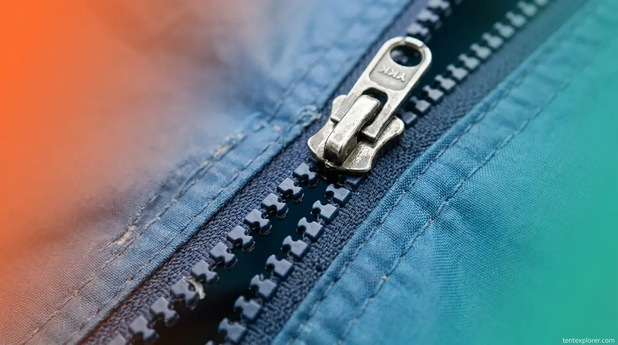 Tent zipper teeth separating and popping open behind slider showing worn slider jaw failure