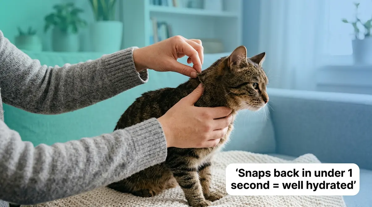 Person performing skin tent test on cat scruff to check for dehydration at home
